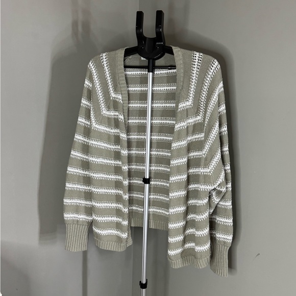 C&C California Sweaters - C&C California Olive and White Striped Cardigan